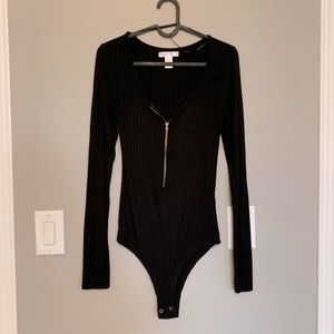 Black Zipper Detail Bodysuit